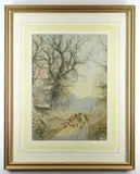 A drover with sheep and cattle on a lane by Henry Clark Pidgeon, watercolour, offered Jan 2021