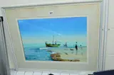 Alghero-Sardinia' an oil on board painting of a fishing boat returning to shore by John Hasking, oil on board, sold Aug 2018