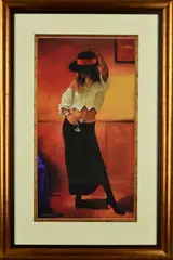 a pastel drawing of a woman holding a cocktail, signed bottom by John Mould, pastel, sold Aug 2018