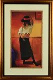 a pastel drawing of a woman holding a cocktail, signed bottom by John Mould, pastel, sold Aug 2018