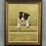 'Border Collie Pup', an oil on board painting of a puppy by John Silver, oil on board, sold Jul 2018