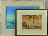 Alghero-Sardinia' an oil on board painting of a fishing boat returning to shore by John Hasking, oil on board, sold Jul 2018