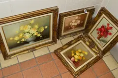 Of flowers displayed in bowls by Robert Cox, oil on board, sold Jul 2018