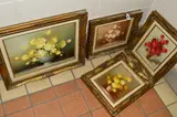 Of flowers displayed in bowls by Robert Cox, oil on board, sold Jul 2018