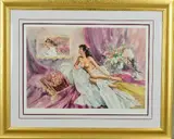 a limited edition print numbered 848 by The Fine Art Trade Guild, unititled, depicting a female nude on a bed by Gordon King, print, sold Jul 2018