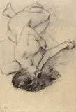 Reclining nude with seated nude verso Signed with initials and by Ludwig von Hofmann, 1892, drawing, sold Nov 2017
