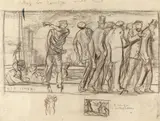 Who's for Europe Sires Titled and inscribed U.S.A by Frank Brangwyn, Pencil and charcoal, sold Nov 2017