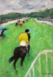 La casaque jaune, racing scene Signed Pastel on buff paper 36 x 26cm ++Good condition - by Paul Maze, Pastel on buff paper, sold Nov 2017
