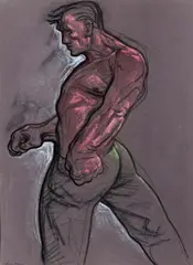 The Fighter Signed Charcoal and coloured chalks on grey paper by Peter Howson, Charcoal and coloured chalks on grey paper, sold Nov 2017