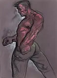 The Fighter Signed Charcoal and coloured chalks on grey paper by Peter Howson, Charcoal and coloured chalks on grey paper, sold Nov 2017