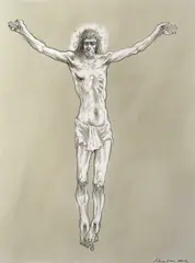 Rise Signed and dated 2012 Pencil heightened with white on by Peter Howson, 2012, Pencil heightened with white on cream paper, offered Nov 2017