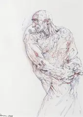 Contender Signed and dated 2009 Pen by Peter Howson, 2009, Pen, ink and wash with red chalk, sold Nov 2017