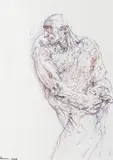 Contender Signed and dated 2009 Pen by Peter Howson, 2009, Pen, ink and wash with red chalk, sold Nov 2017