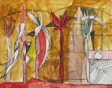 Maize and Gourd, Standing Maize Signed and dated 1948, also inscribed with the title verso Watercolour by Graham Sutherland, 1948, Watercolour, gouache, chalk and charcoal, sold Nov 2017
