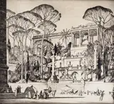 Piazza del Popolo, Rome Signed and titled Etching 28 x 31cm ++Mount-staining to margins, one or two minor fox marks by Geoffrey Wedgwood, Etching, sold Nov 2017