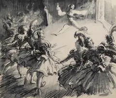 'Cent Basires from the wings' by Daryl Lindsay, pen and ink and grey wash,, sold Nov 2013