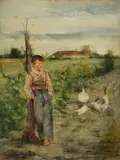The goose boy by Graciano Mendilaharzu, oil on panel, offered Nov 2013