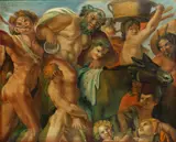 Bacchinalian scene by Continental School, oil on canvas, sold Nov 2013