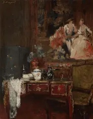 An elegant interior by Denis Bergeret, oil on canvas, sold Nov 2013