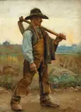 A labourer with pick-axe by Trevor Haddon, oil on canvas, offered Nov 2013