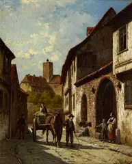 Street scene by Jacques Carabain, oil on panel, sold Nov 2013