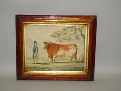 Portrait of a prize bull and owner, by English Primitive School, watercolour,, sold Nov 2013