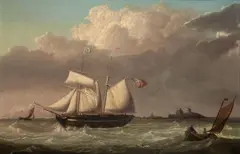 Topsail schooner off the Dutch coast by Thomas Binks, oil on canvas, sold Nov 2013