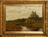 Harvest scene; river landscape by Wiggs Kinnaird, sold Nov 2013