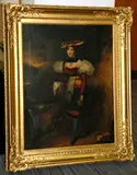 Full-length portrait of a girl wearing Swiss national costume in a landscape by English School, Mid-19th Century, indistinctly inscribed verso, oil on canvas, sold Oct 2013