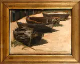 Stud for 'Boats at Rest'; and Study for 'The Loiterer' by Ernest Alfred Sallis Benney, sold Oct 2013