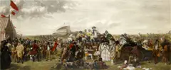 Derby Day by William Powell Frith, a large hand-coloured engraving, in maple frame, sold Oct 2013