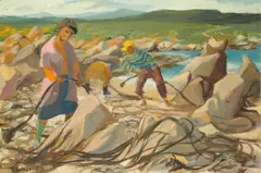 Seaweed gatherers by Marjorie Braidwood Wallace, oil on canvas, sold Oct 2013