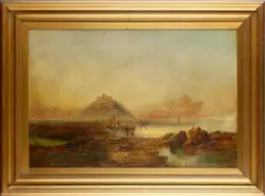 St Michael's Mount; a river landscape by Joseph Horlor, oil on canvas laid to board (a pair), sold Oct 2013