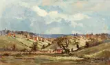 An Oxfordshire village landscape by John Neale, oil on board, sold Oct 2013