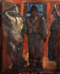 Three figures by Josef Herman, oil on board, sold Oct 2013