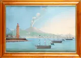 Three British galleons at anchor off the coast by Italian School, gouache, sold Oct 2013