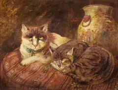 Tortoiseshell cats by William Huggins, oil on panel, sold Oct 2013