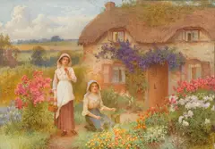 Young women in a cottage garden by William Affleck, sold Oct 2013