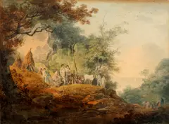 Miners on a rocky outcrop by William Payne, watercolour, sold Sep 2013