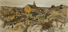 Cottage in a landscape by Fred Yates, oil on canvas, sold Aug 2013
