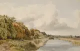 Fishing on the river by Charles Davidson, watercolour, sold Aug 2013