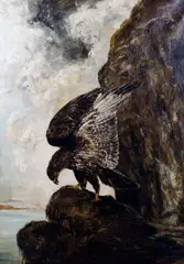 An eagle in a rocky landscape by Joseph Wolf, oil on canvas, sold Aug 2013