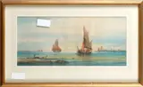 Fisherfolk on the shore by Frank Rousse, and two further watercolours by T.Mortimer and C.White (2), sold Aug 2013