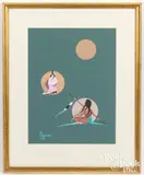 Native American Indian scene by Mars Biggoose, gouache on paper, sold Oct 2020