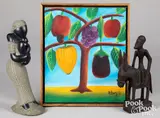 of a fruit tree by Alberoi Bazile, oil on masonite, offered Oct 2020