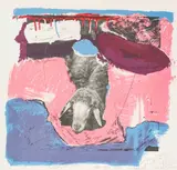 Sheep on Pink by Menashe Kadishman, 1983, lithograph, sold Jun 2021