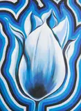 Electric Tulip in Blue, Purple, White, and Black by Lowell Nesbitt, 1980, acrylic on silkscreen, sold Jun 2021