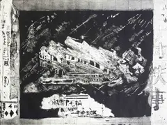 Train Wreck (Second State) by Malcolm Morley, 1978, etching with aquatint, sold Jun 2021