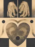 Untitled (X-Ray Hands and Heart) by Lowell Nesbitt, graphite, ink, and charcoal on paper, sold Jun 2021