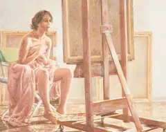 A Critic by Robert Sarsony, 1977, oil on canvas, sold Jul 2021